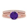 thumbnail image 2 of 1.99 ct Brilliant Round Cut Natural Amethyst 14k Rose Gold Solitaire with Accents Engagement Bridal Wedding Ring Band Set size 10, 2 of 7
