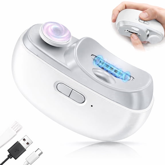 ILAVYO Electric Nail Clipper, 2-in-1 Trimmer & Polisher with LED Light, Dual Speed for Thick & Thin Nails, USB Rechargeable with Debris Storage, Fingernai Clippers for Seniors, Adult(White)