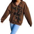 thumbnail image 4 of ITFABS Manteau Femme, Imprimé Portrait Long à Capuche avec Fermeture Éclair et Poches, 4 of 7