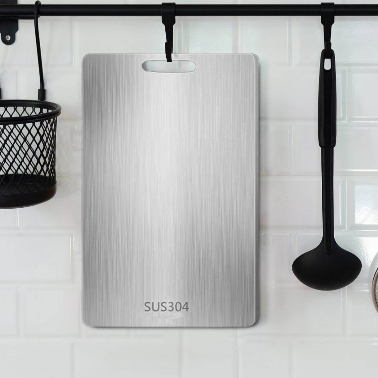Snmubt Food Grade Stainless Steel Cutting Board - Stainless Steel Cutting Board For Kitchen 304 Chopping Board Food-Grade For Meat Fruit Vegetables Dishwasher Safe (B)