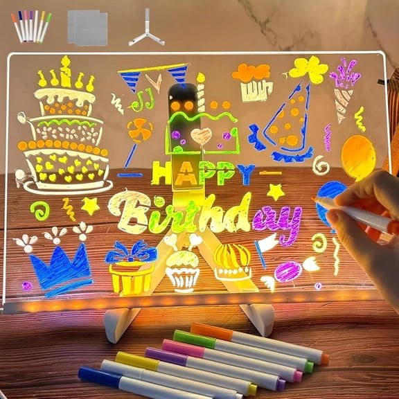 LED Drawing Board, Board LED Drawing Tablet, Doodle Glow LED Note Board, Home and Oak Creative Magic Board with 12 Colors, Light Up Acrylic Dry Erase Board (7.9 * 11.9in)