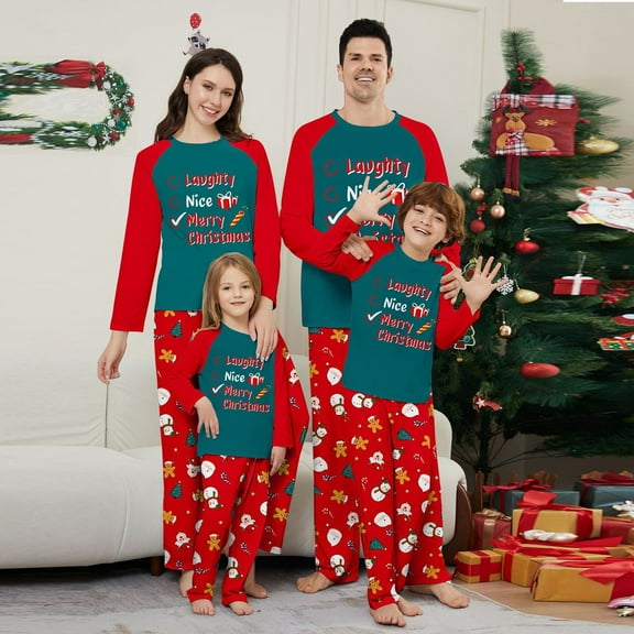 Onlypjs Family Matching Christmas Pajamas Set – "Naughty, Nice, Merry Christmas" Checklist Holiday Sleepwear for Women, Men – Festive Red & Green
