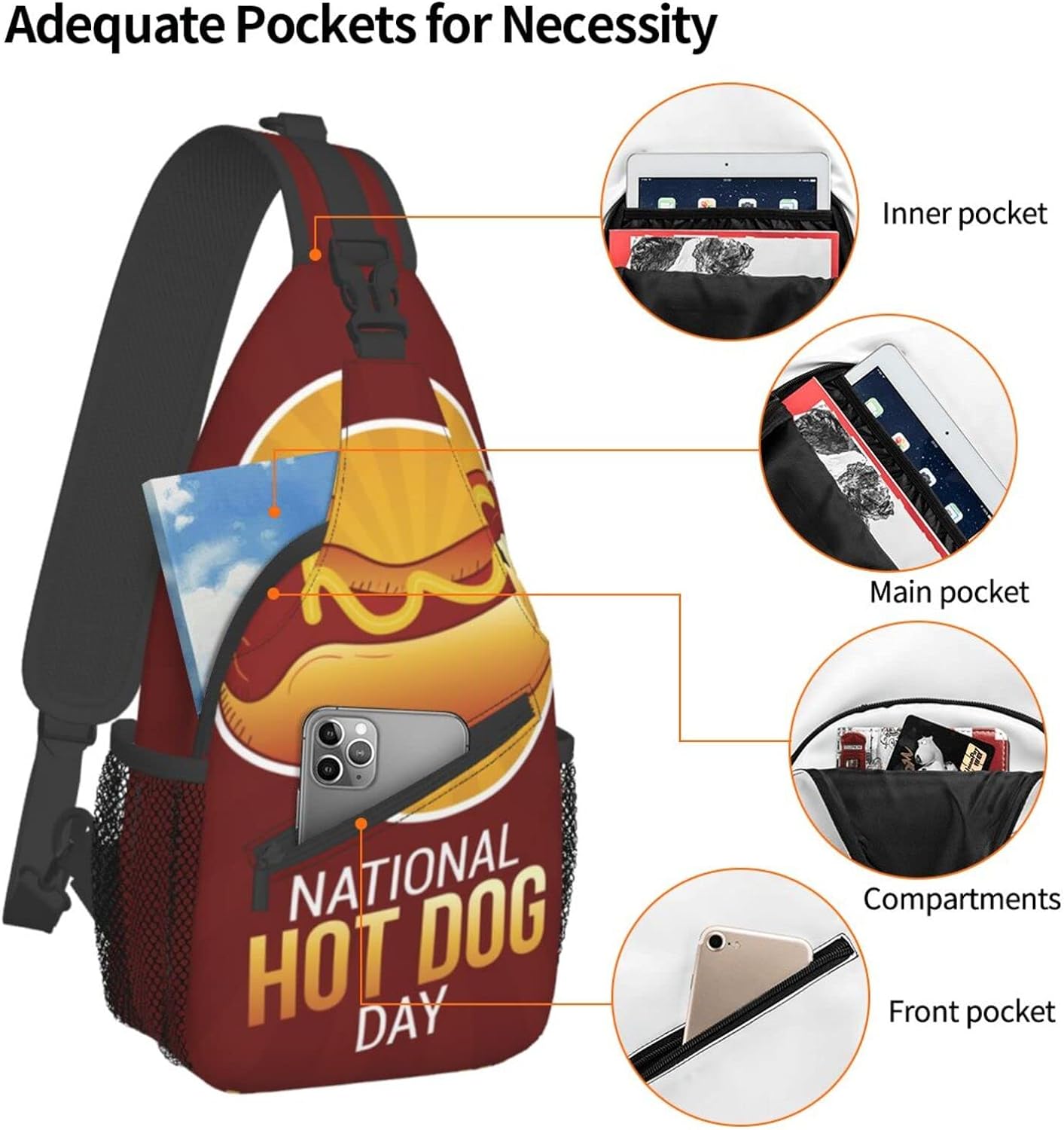 National Hot Dog Day Sling Bag Crossbody Hiking Travel Chest Bags Backpack Shoulder Daypack for Women Men