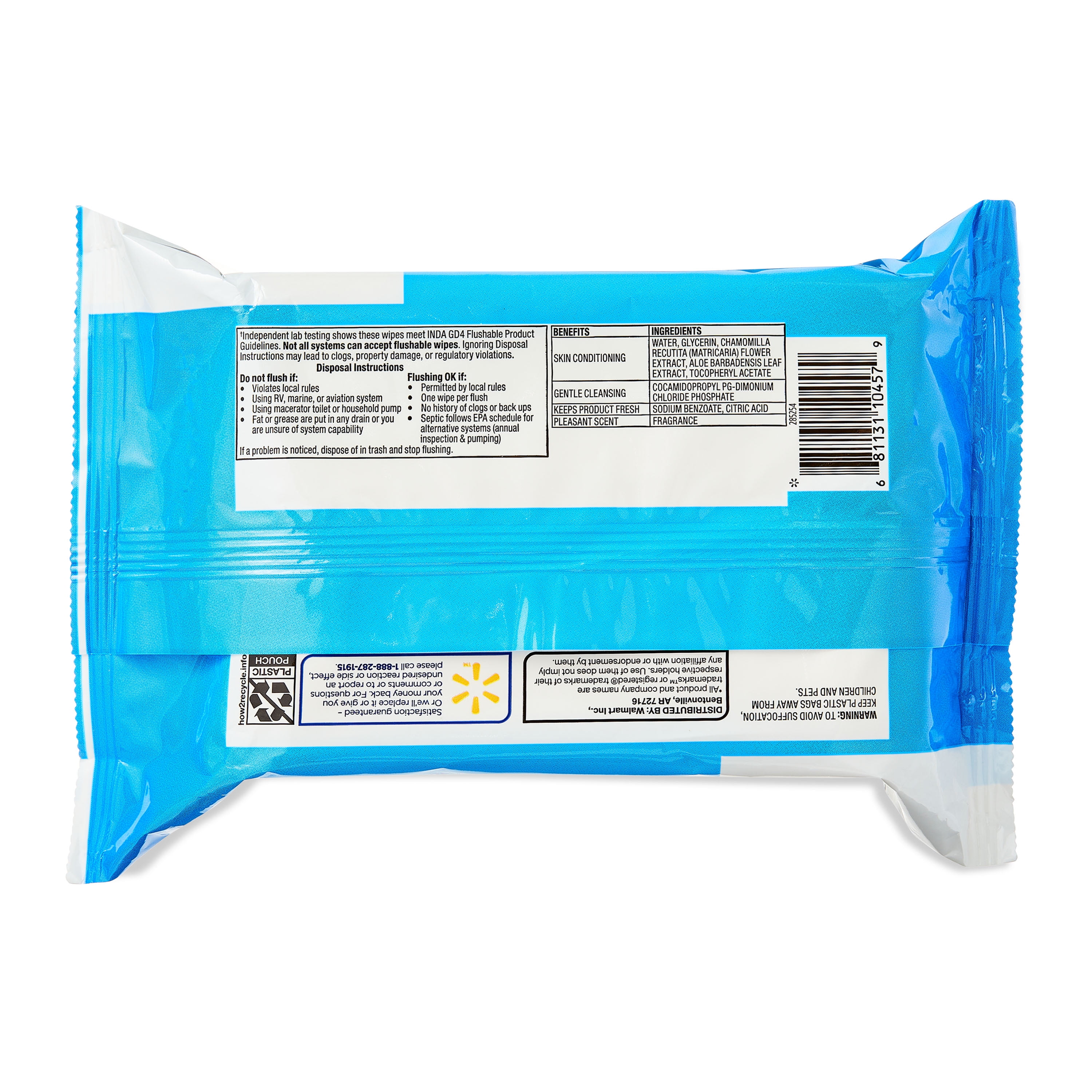 (4 pack) Equate Flushable Wet Wipes, Fresh Scent, 48 Wipes