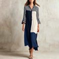 thumbnail image 2 of SAWOBUUN Womens Boho Striped Shirt Dress 3/4 Sleeve Color Block Button Maxi Dress Loose Fit Casual Beach Sundress, 2 of 5