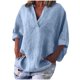 thumbnail image 1 of Vestidos Casuales Para Mujer, Blusas De Mujer De Moda Blusa informal de manga corta con solapa y cuello halter para mujer, color liso, con mangas 3/4, 1 of 5