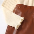 thumbnail image 5 of KIMI BEAR Little Girls Skirt Sets Fall 6 Years Girls Outfits Autumn Winter 7 Years Girls High Neck Long Sleeves Knitted Tops Leather Mini Skirt 2pcs Clothes Apricot, 5 of 9