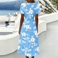 thumbnail image 7 of Boho Dresses for Women Short Sleeve Wrap V-Neck Hight Waist Sundress Casual Summer Beach Vacation Dress, 7 of 7