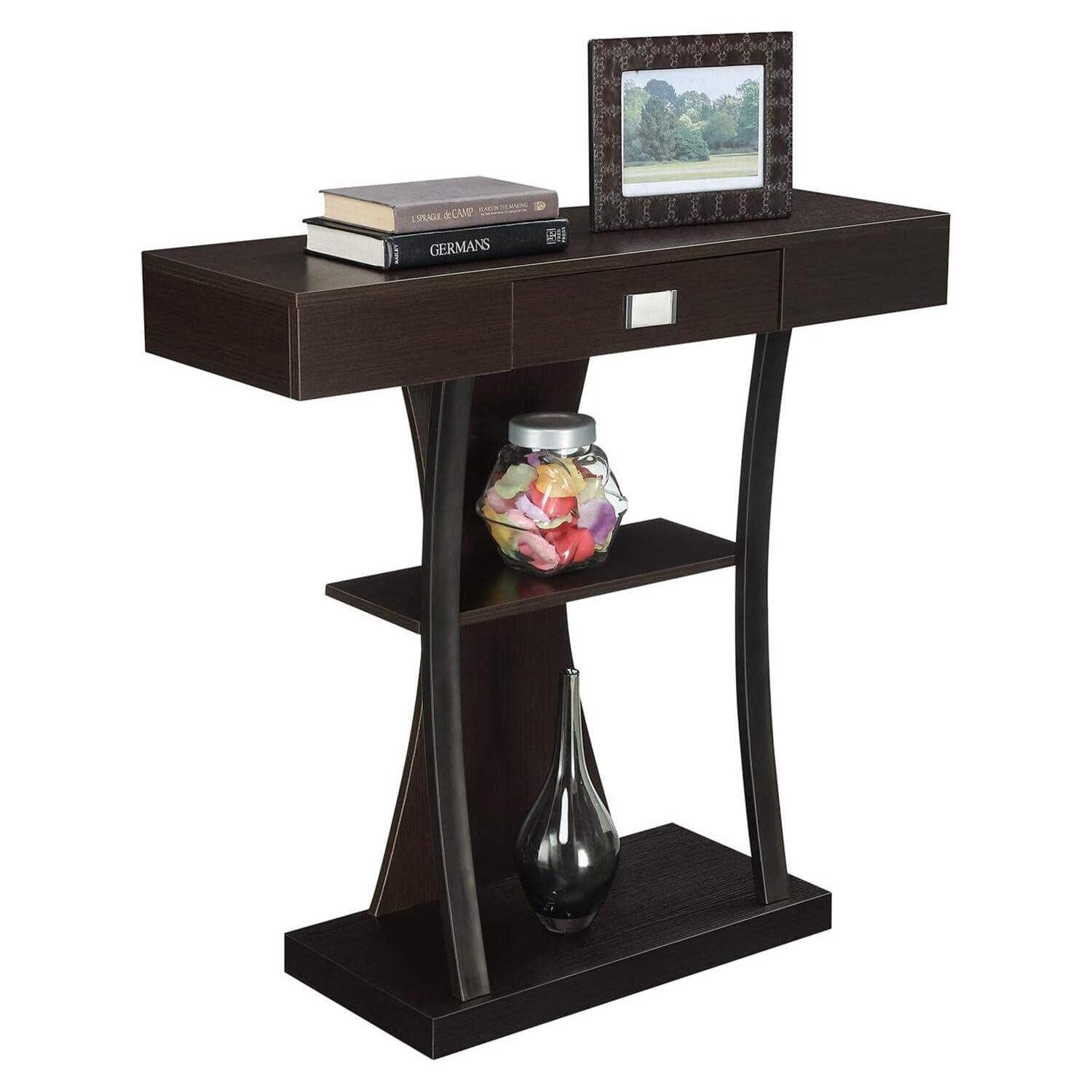 3-Tiered Console Table with 1 Drawer Rustic Sofa Table with Storage, Industrial Wooden Entryway Table for Hallway, Living Room