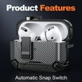 thumbnail image 6 of ELEHOLD Rugged AirPods Case For Airpods Pro 2nd Gen (2022), Magnetic Charging Support Carbon Fiber Texture Safety Lock Shockproof Protection Case with Carabiner Clip,Black, 6 of 12