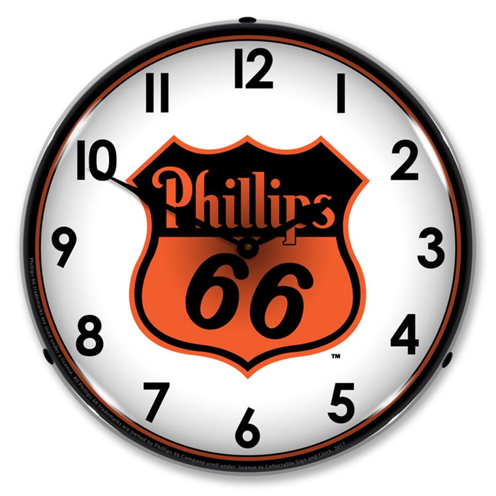 Phillips 66 Orange Logo LED Wall Clock, Retro/Vintage, Lighted, 14 inch