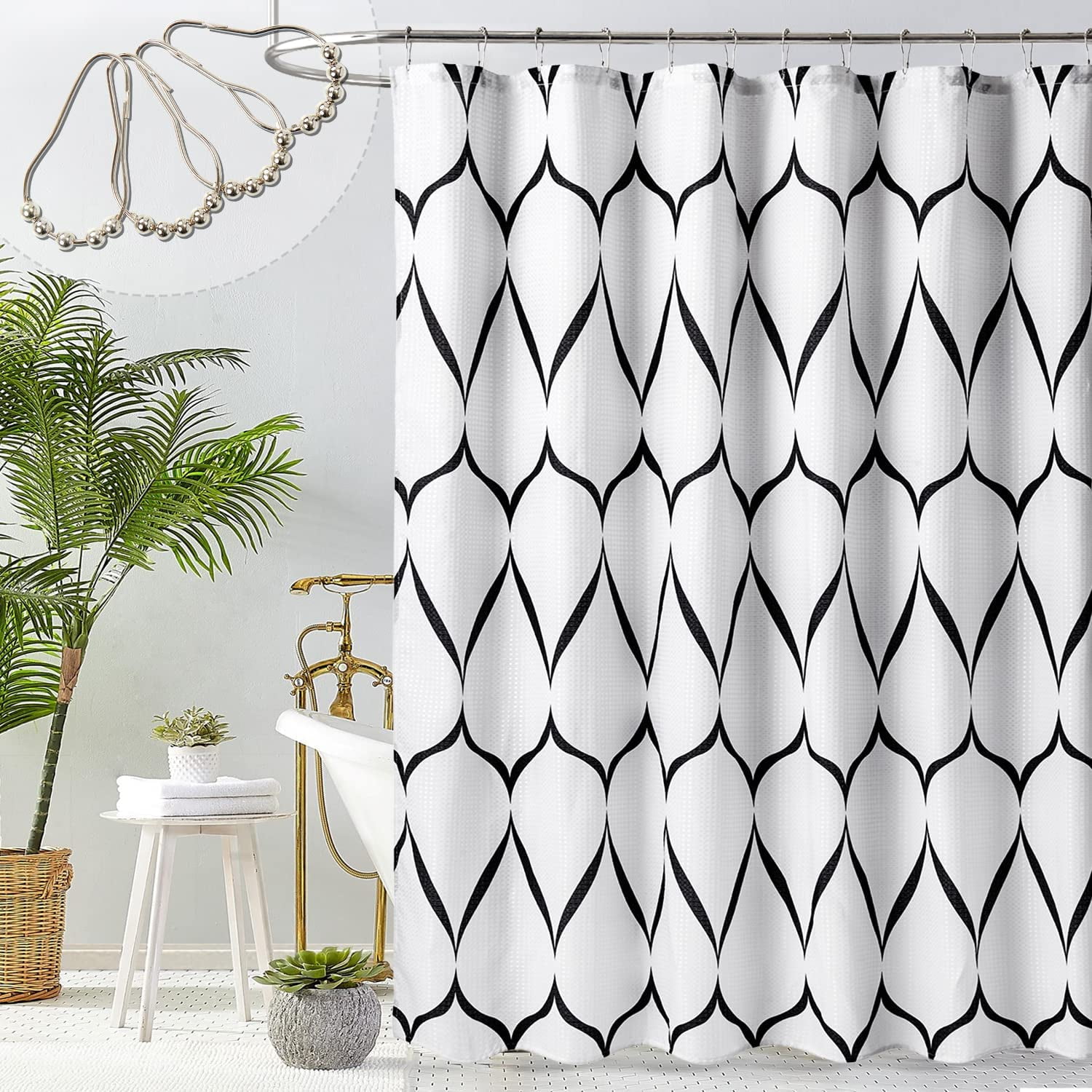 Extra Long Shower Curtain 72x84 Inch Waffle Weave Weighted Waterproof