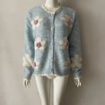 thumbnail image 4 of Arlun Women's Elegant 3D Floral Cardigan Sweaters Fall Winter Long Sleeve Crewneck Knitted Sweater Outerwear Ladies Casual Loose Fit Soft Warm Button Open Front Cardigans 1-Blue S, 4 of 4