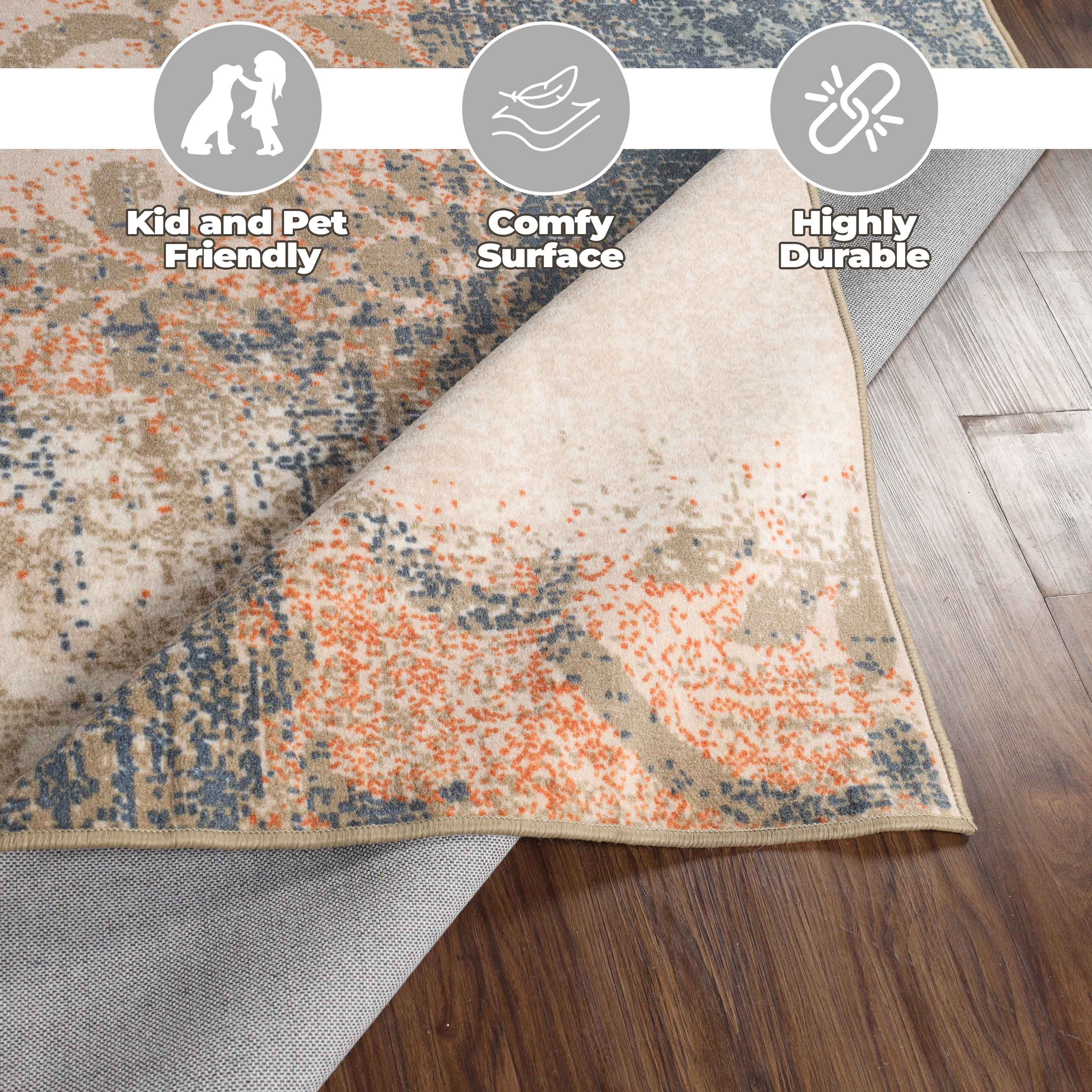 Superior Bristol Indoor Area Rug, 12' x 15', Midnight Navy-Salmon