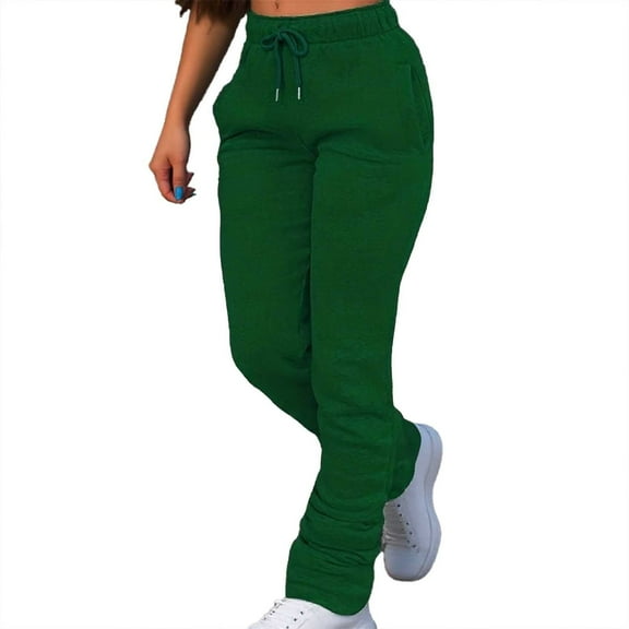 Yuncity Women Sweatpants Trousers Thickened Warm Trousers Fashionable Outdoor Drawstring Casual Trousers Women's Sweat Pants Dark Green L