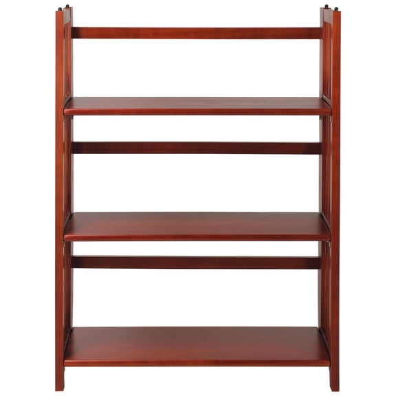 (Set of 2) 3-Shelf Folding Stackable Bookcase 27.5" Wide-Mahogany