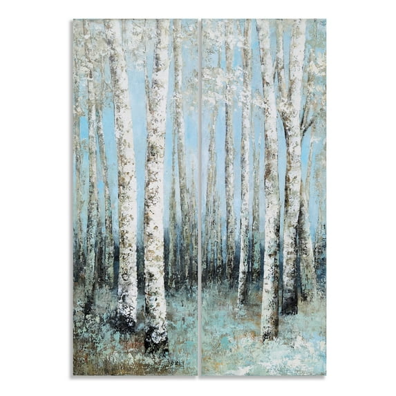Yihui Arts 2 Pieces Abstract Birch Tree Canvas Wall Art with Textured for Bathroom