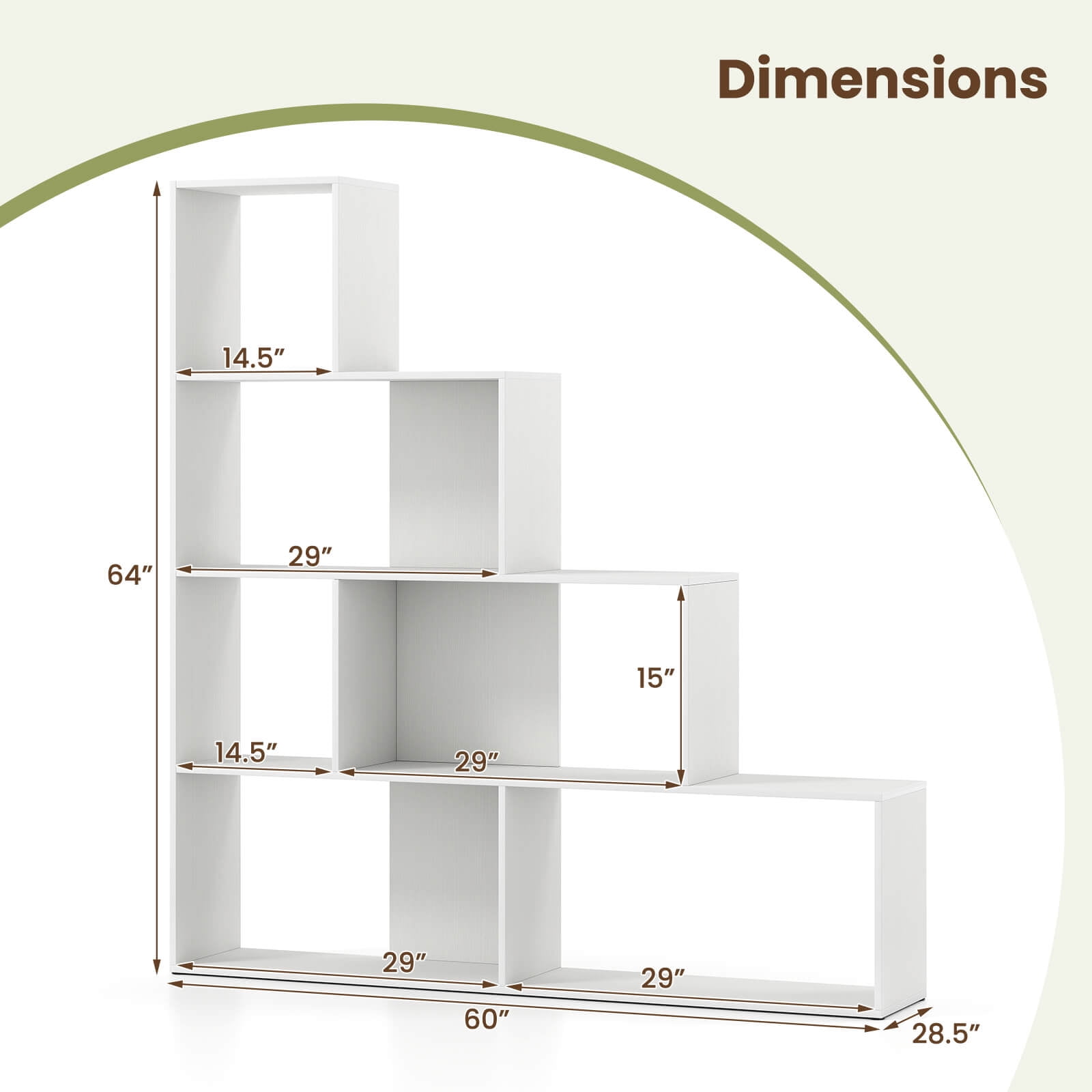 Costway 1 PCS 4-Tier Bookshelf with 6 Storage Cubes 64" Tall Modern Geometric Stair Bookcase