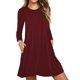 thumbnail image 1 of Vestido de otoño de color liso con cuello redondo y bolsillos grandes, 1 of 6