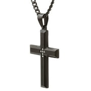 Brilliance Fine Jewelry Men's Black IP Stainless Steel Diamond Accent Cross - Mens Pendant Necklace Chain