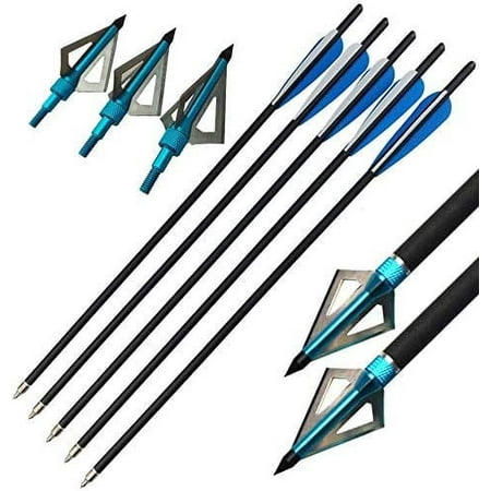 AMEYXGS 6/12pcs Archery Carbon Crossbow Bolt 16/17/18/20/22 Inch Hunting Carbon Arrow with 3 Fixed Blade Arrowhead for Archery Practise Hunting Crossbow Arrows
