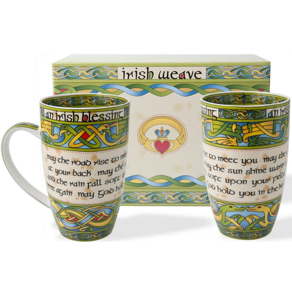 Irish Blessing Mugs Set of 2 Cups with Matching Irish Gift Box, Capacity 400ml/14fl oz by Royal Tara