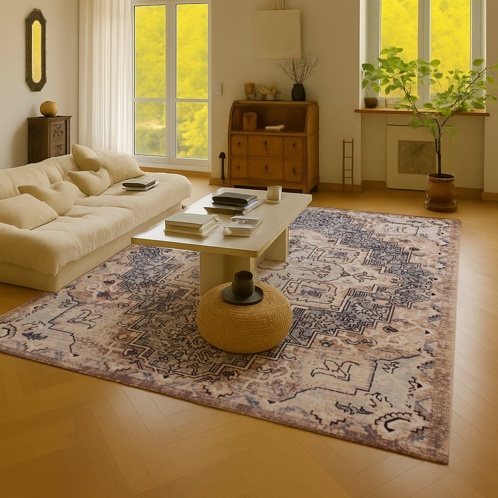 Tapis Esmira Lavable à la Machine Traditionnel pour Salon, Chambre, Salle A Manger, Entrée, Couloir et Plus Encore.