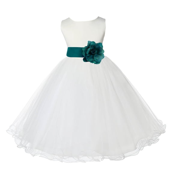 Ekidsbridal Satin Ivory Oasis Tulle Rattail Edge Flower Girl Dresses for Communion Baptism Christening Gown Wedding Pageant 829S S