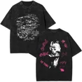 thumbnail image 1 of Washed Vintage Rapper Lil Peep Double Sided Print T-shirts Men Women Fashion Hip Hop Oversized Short Sleeve T Shirt Streetwear FT-Black-R0379-R0384 L, 1 of 6