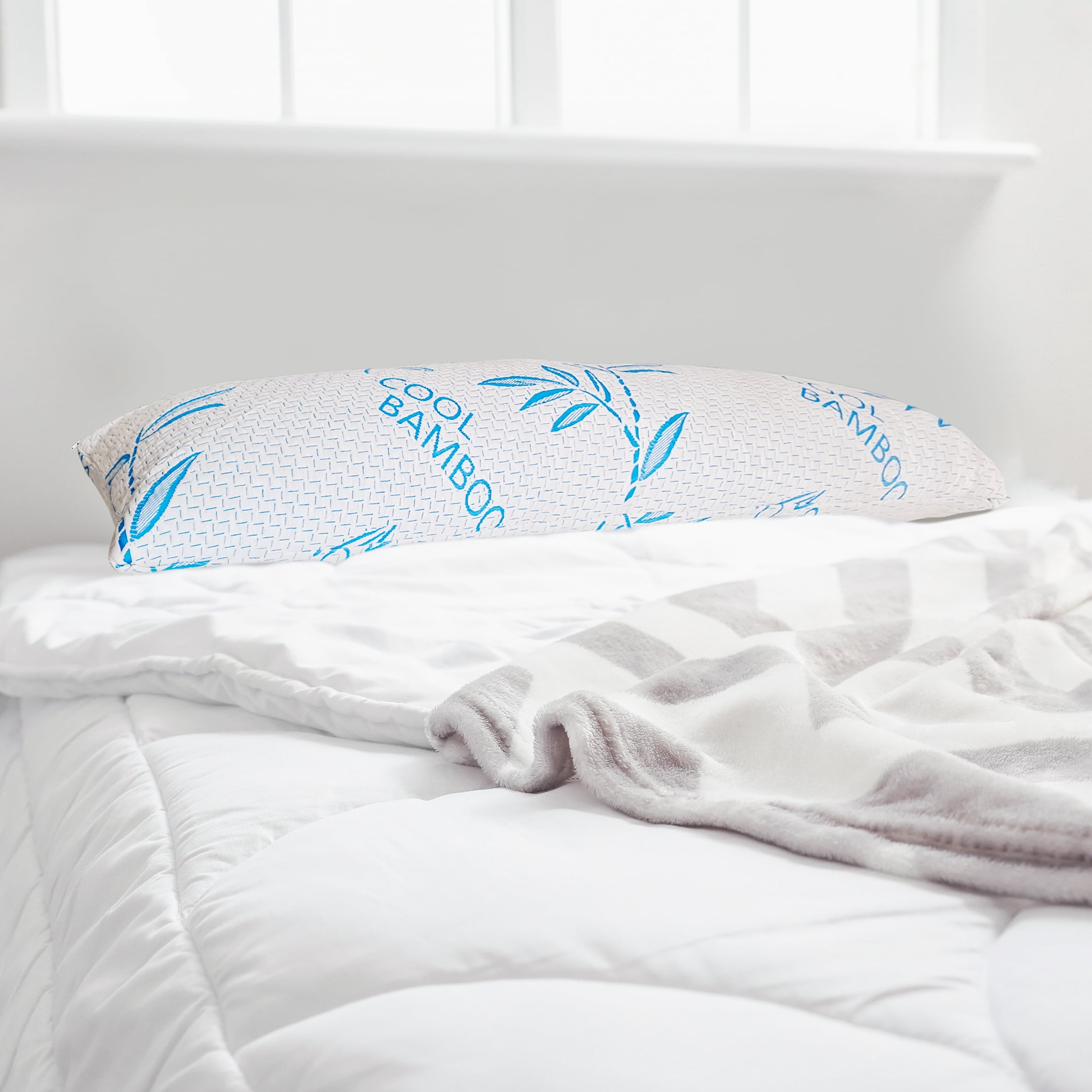 Mutlu Home Goods Bamboo Full Body Pillow - Pregnancy Pillow - Soft Long Bed Pillow With Washable Cover - Fully Adjustable with Inner Zipper, White