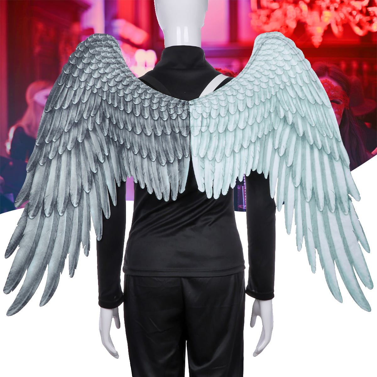 CUCUFA 3D Angel Wings Unisex Halloween Kostüm Zubehör Feder Angel Wings Cosplay Liefert Für Halloween Weihnachtsfeier 1 Stück Schwarz