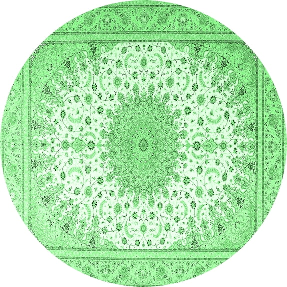 Ahgly Company Indoor Round Medallion Emerald Green Traditional Area Rugs, 3' Round