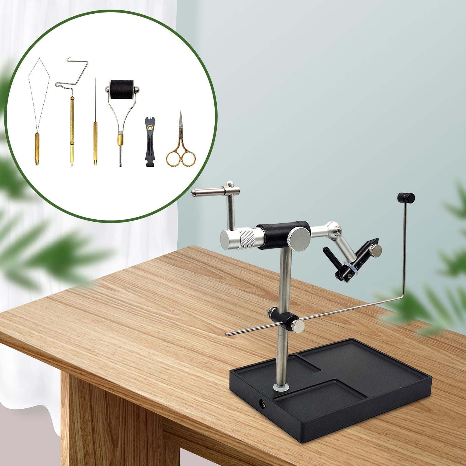 Wswqop Fly Tying Set, Fishing Fly Tieing Tools, Rotary Fly Tying Vise and Pedestal, Fly