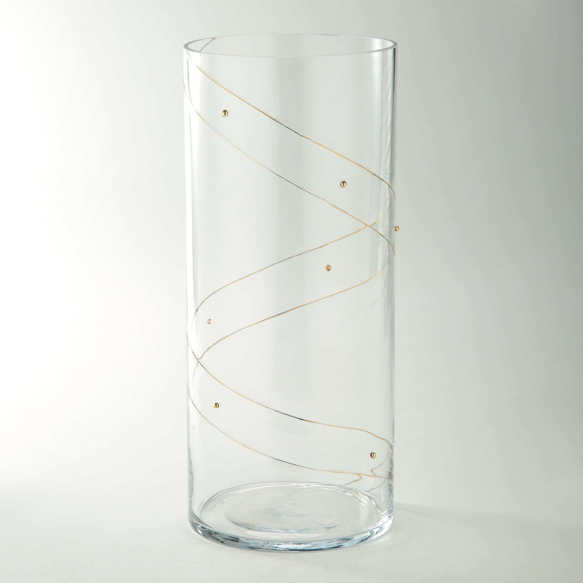 14" Clear and Gold Spiral Design Cylindrical Glass Vase
