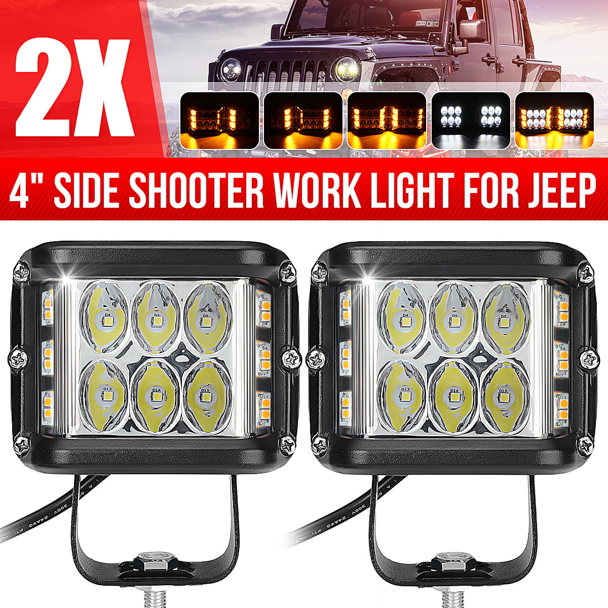 4x LED Work Light Square 3" inch Cube Pods ATV SUV 4X4 White Amber Strobe Remote 