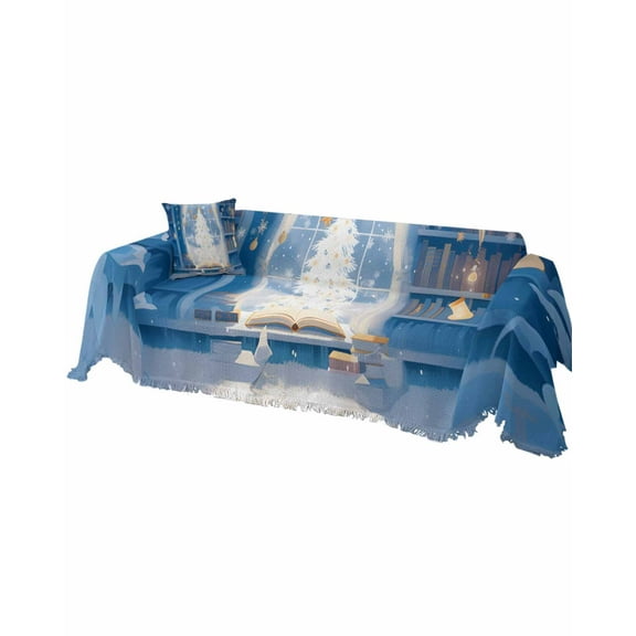 Blue Christmas Sofa Couch Covers for 3 Cushion Couch, Washable L Shape Sectional Sofa Covers for Loverseat/Pets/Kids, Xmas Tree Snowflake Winter Slipcover Blanket Futon Cover 71''x134''