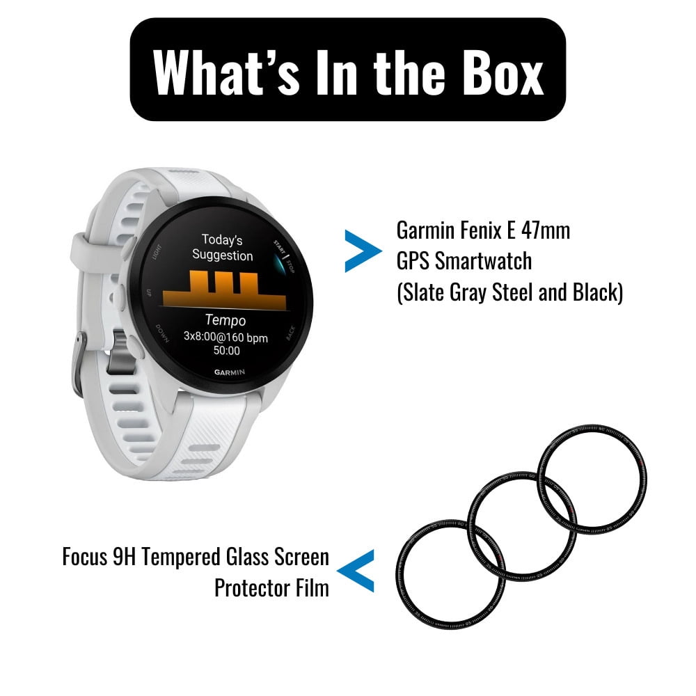 Garmin Forerunner 165 GPS Running Smartwatch (Mist Gray and Whitestone) Bundle with Focus 9H Tempered Glass Screen Protector Film (42mm, 3-Pack) (2 Items)