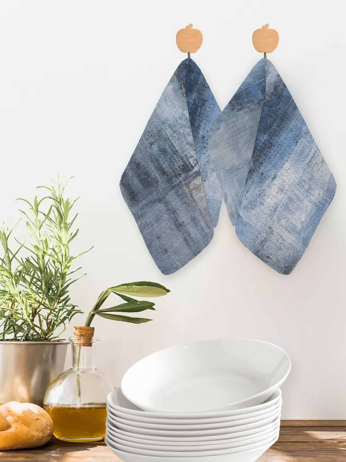 Blue Dish Towels Set, Waffle Weave Kitchen Towels 3 Pieces, Retro Oil Painting Modern Abstract Art Aesthetics Microfiber Hair Face Bath Tea Towel Absorbent Quick Drying Cleaning Dish Cloths 12"x12"