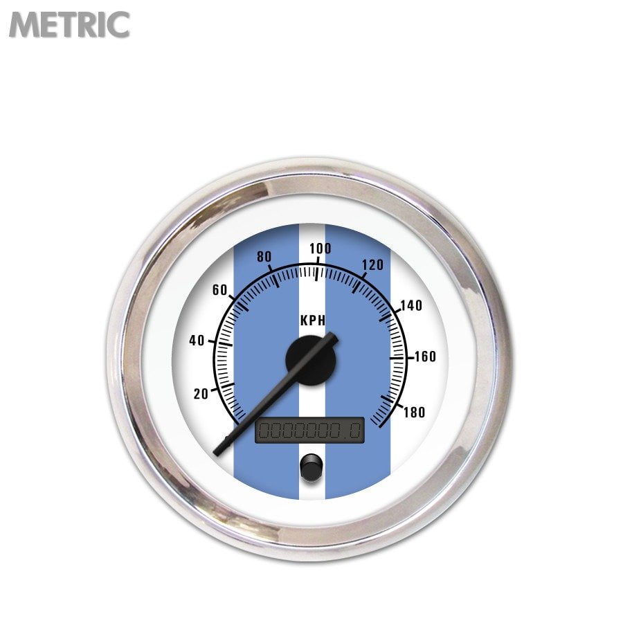 Speedometer Gauge Metric Cobra White , Black Modern Needles, Chrome
