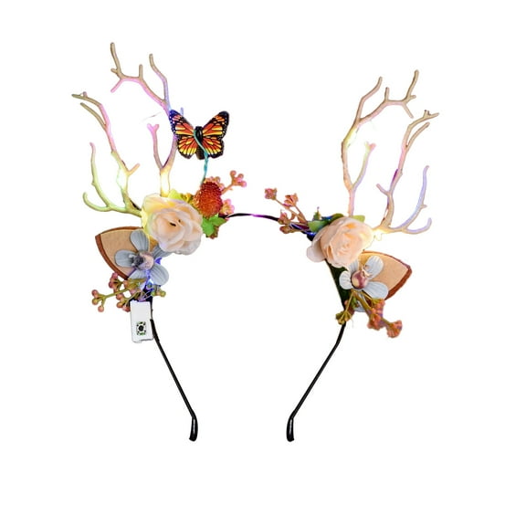 HUANLEDASH Christmas Hair Hoop Flower Butterflies Decor Antlers Design LED Light Headband Parties Performances Accessory