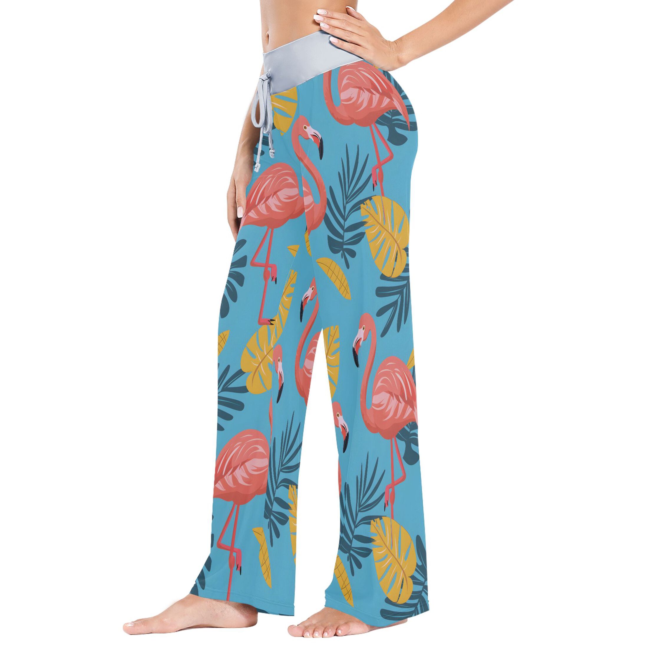 ALAZA Summer Flamingo Leaves Women's Comfy Pajama Pants Sleepwear Wide ...