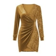 thumbnail image 5 of Karight Womens Velvet Sequin Wrap Mini Dress Long Sleeve V Neck Ruched Bodycon Holiday Party Cocktail Dress, 5 of 5
