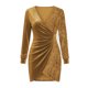 thumbnail image 5 of Karight Womens Velvet Sequin Wrap Mini Dress Long Sleeve V Neck Ruched Bodycon Holiday Party Cocktail Dress, 5 of 5
