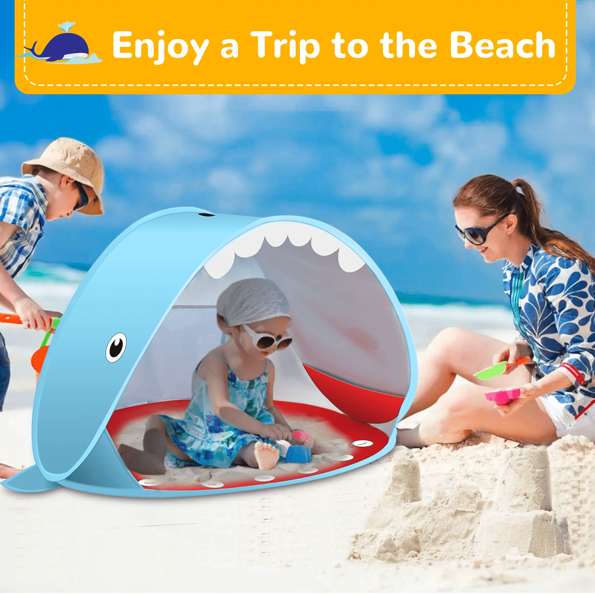 Uervoton Baby Beach Tent Pop Up Portable Shade Pool UV Protection Sun Shelter for Infant, Beach Play Tents for Kids Toddler (Blue)