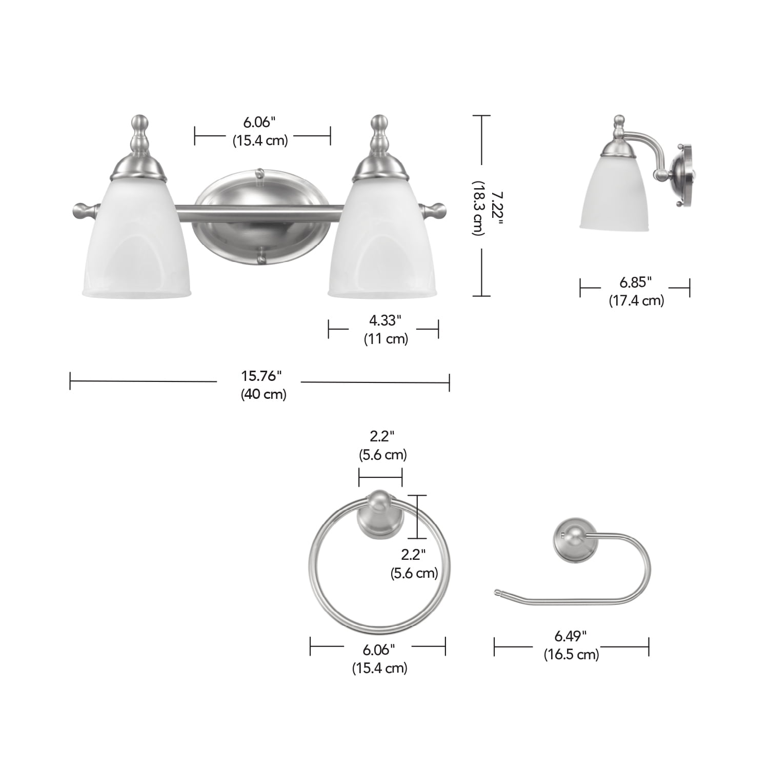 Globe Electric Satin Nickel Vanity Light Set with Alabaster Glass Shades