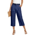 thumbnail image 2 of Women's Cotton Linen Cropped Pants High Waist Pleated Casual Capris with Pockets Office Capri Pants Navy S, 2 of 6