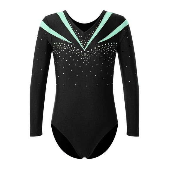 IEFIEL Girls Long Sleeve Dance Training Leotard Sparkle Glitters Gymnastics Workout Yoga Outfit Light Green 6