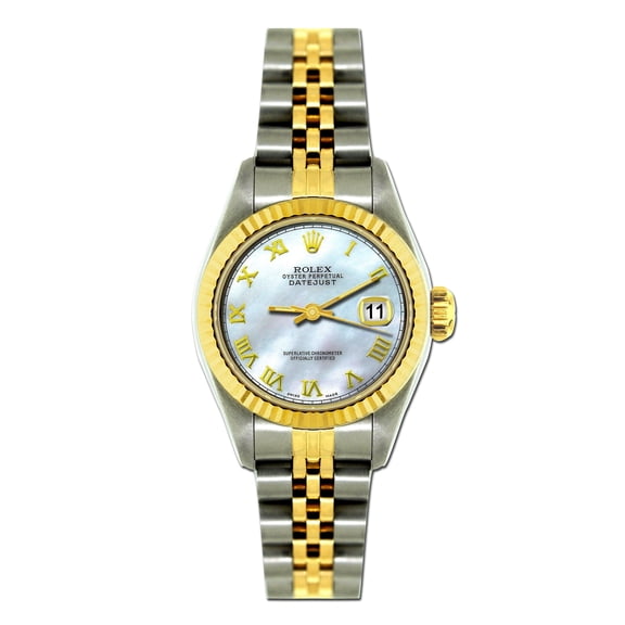 Pre-Owned Rolex Datejust 26MM 6917 Mother of Pearl Roman Dial Fluted Bezel Two Tone Yellow Gold Jubilee Bracelet