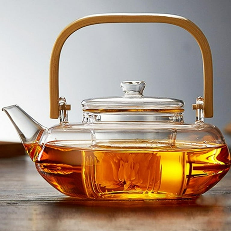 Glass Tea Pot Kettle Clear Borosilicate Heat Resistant Transparent
