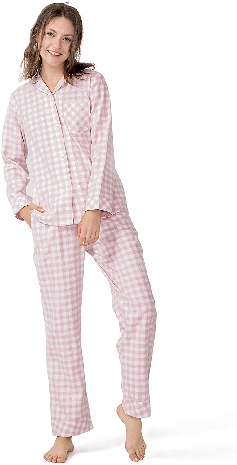Womens Pajama Set % Cotton Flannel Woven Plaid Pajamas Long